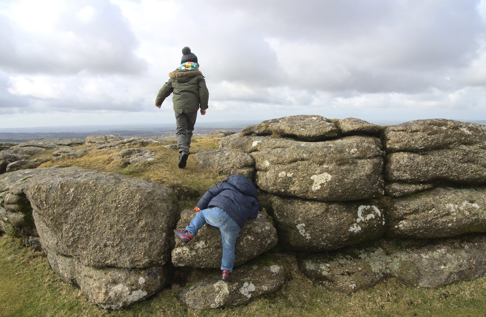 Harry climbs a rock from A Trip to Grandma J's, Spreyton, Devon - 18th February 2015