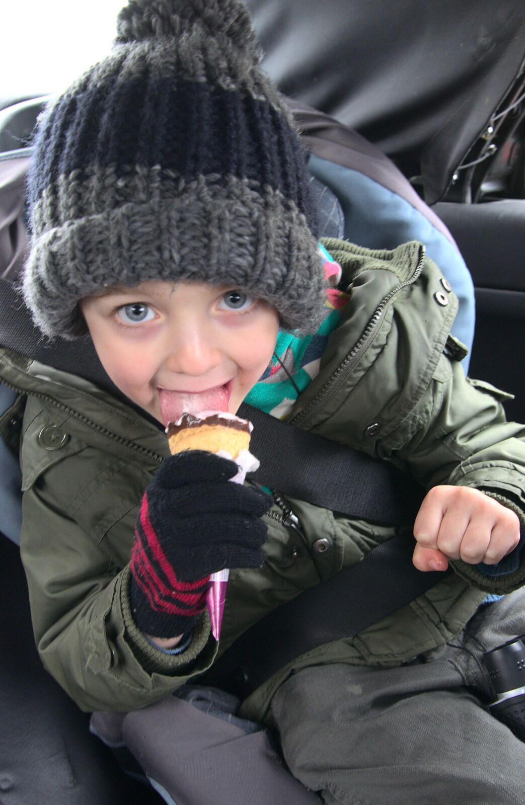 Fred licks his ice cream from A Trip to Grandma J's, Spreyton, Devon - 18th February 2015