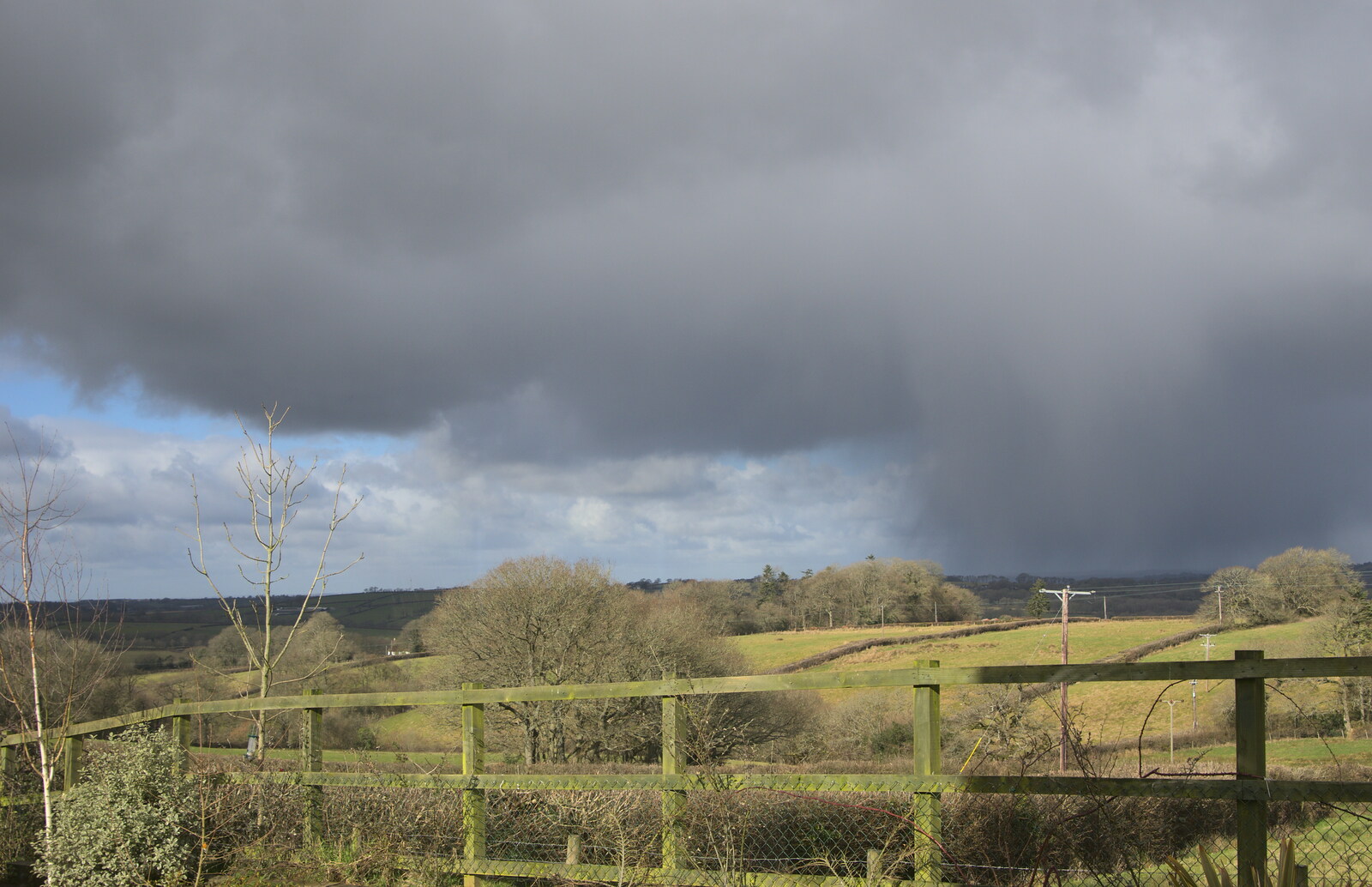 A wall of rain moves across the valley from A Trip to Grandma J's, Spreyton, Devon - 18th February 2015