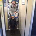 Isobel and Harry exit the carriage, The Mobile Train Office, Diss to London - 5th March 2015