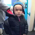 Harry waits on the train, The Mobile Train Office, Diss to London - 5th March 2015