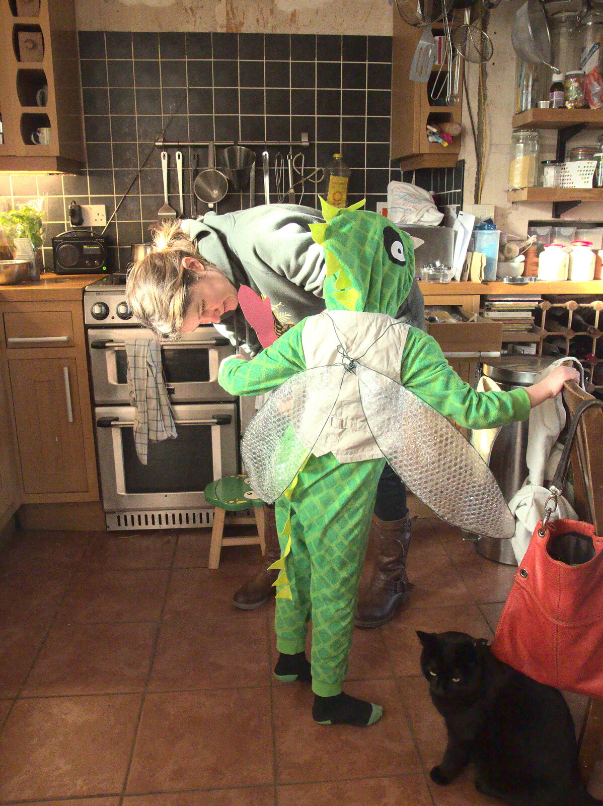 Fred gets dressed up as an insect from The Mobile Train Office, Diss to London - 5th March 2015
