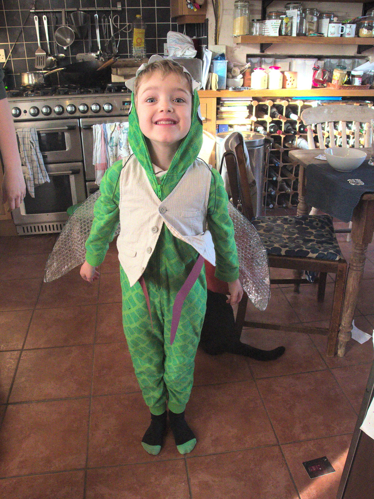 Fred in his insect costume from The Mobile Train Office, Diss to London - 5th March 2015