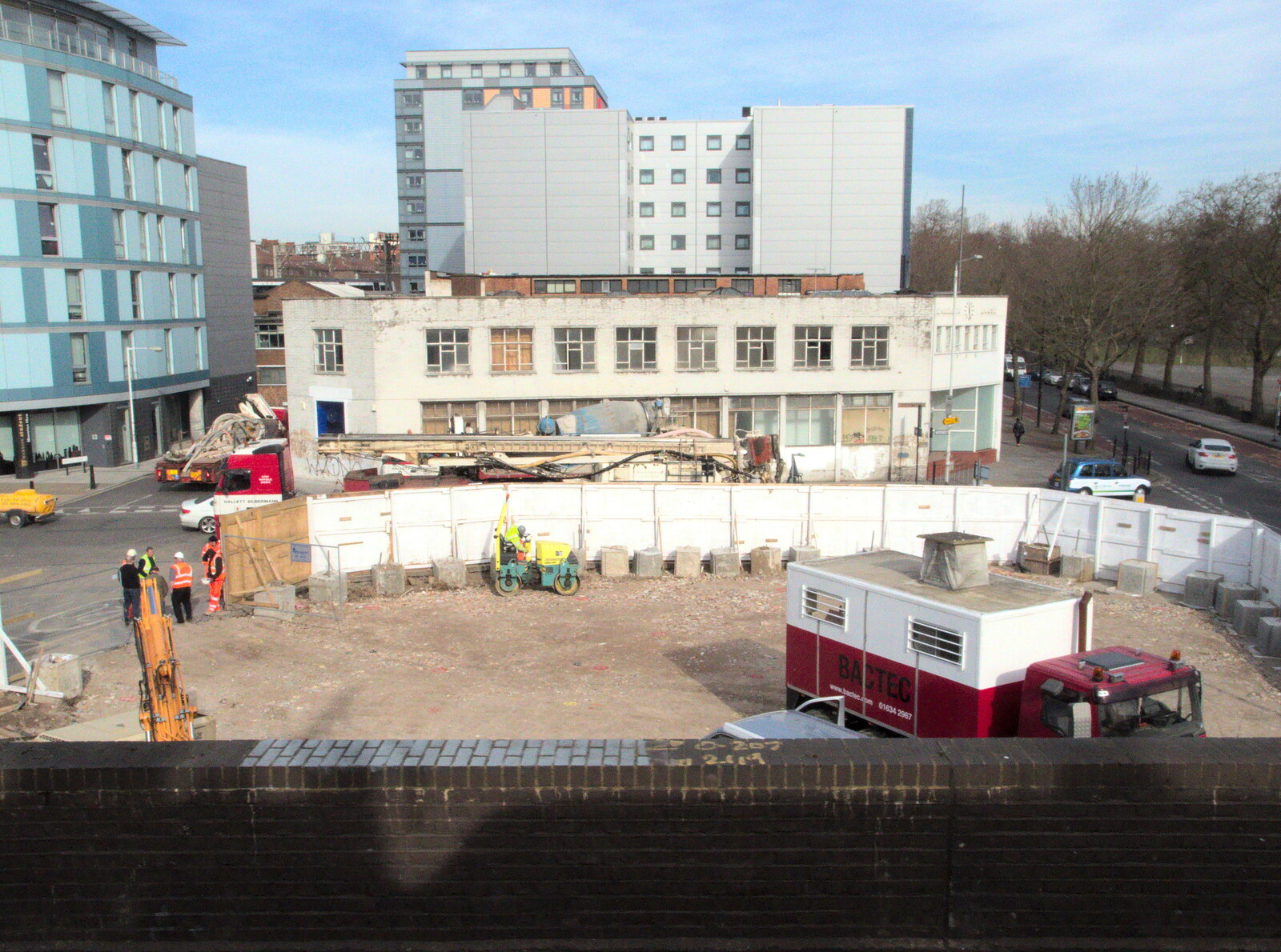 A building site in Bethnal Green from The Mobile Train Office, Diss to London - 5th March 2015