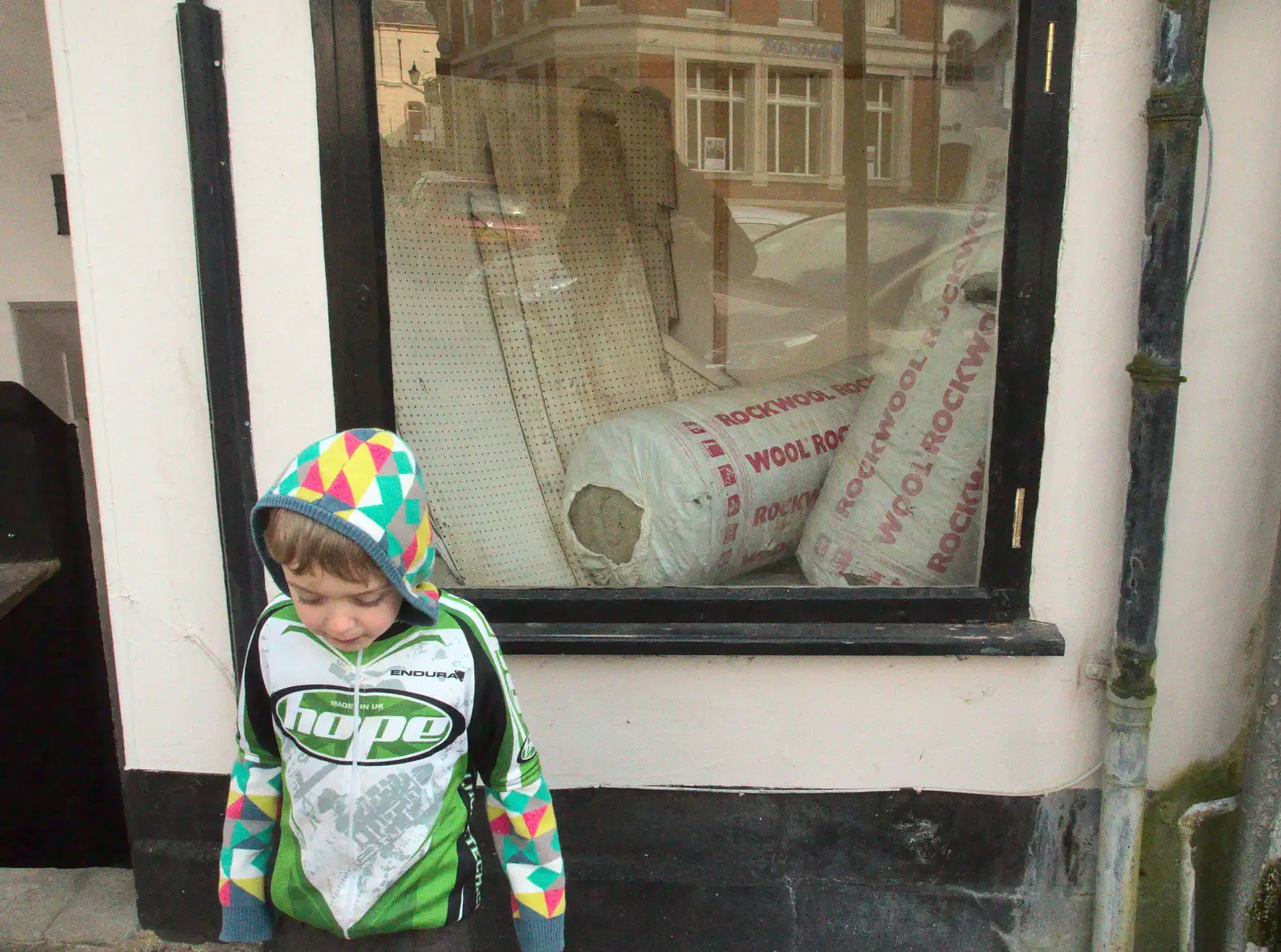 Fred hangs around outside a shop in Eye, from A Crashed Car and Greenhouse Demolition, Brome, Suffolk - 20th March 2015