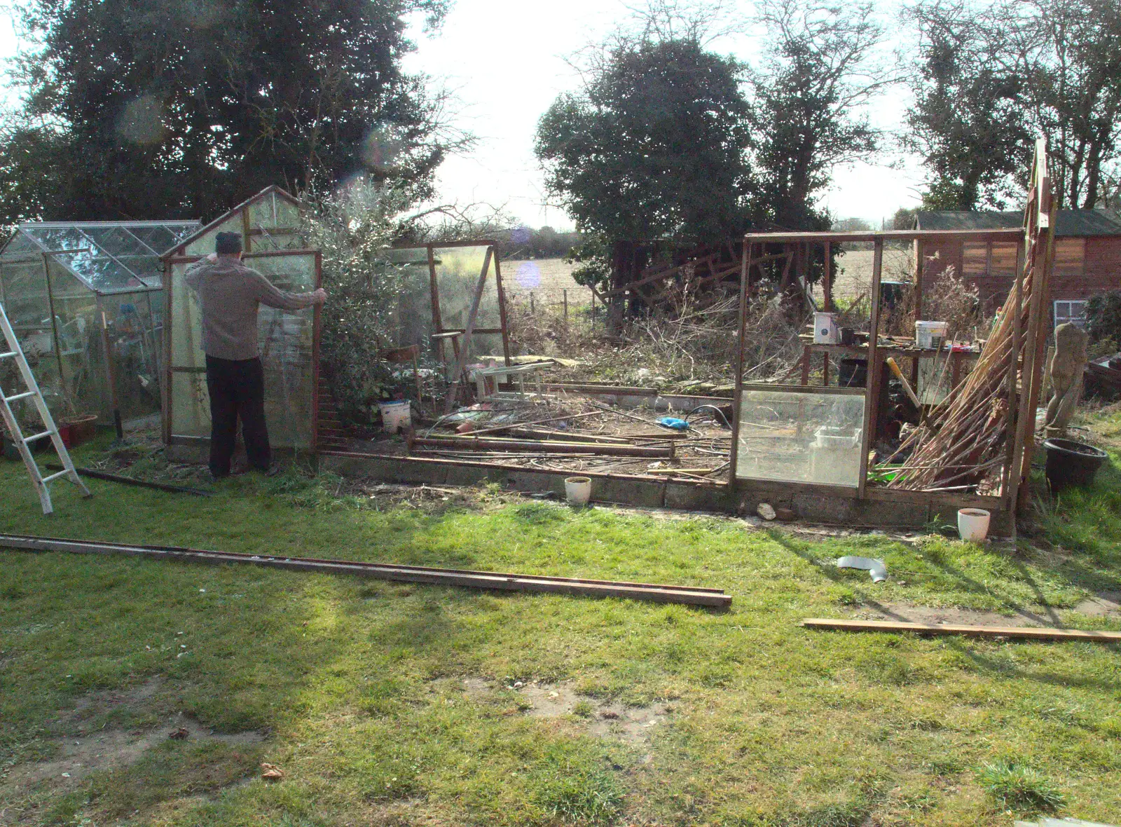 The greenhouse disappears, from A Crashed Car and Greenhouse Demolition, Brome, Suffolk - 20th March 2015