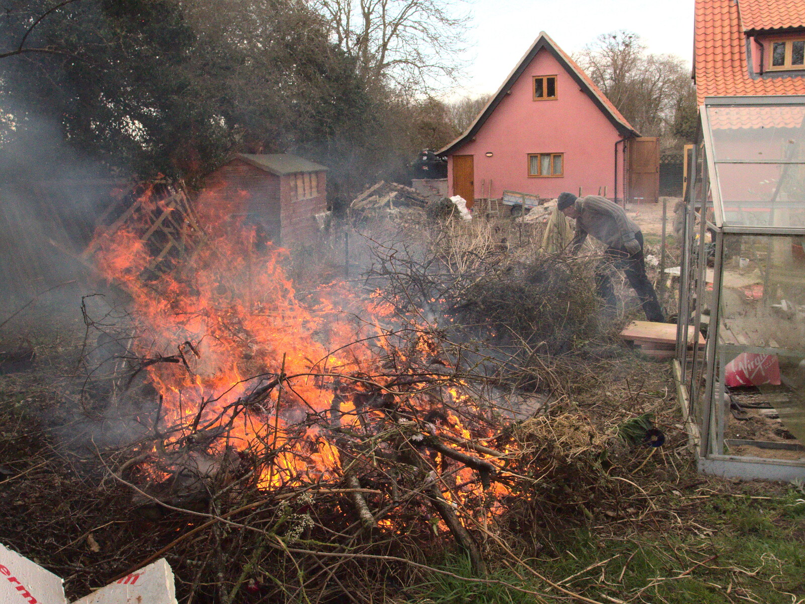There's a big burn-up going on from A Crashed Car and Greenhouse Demolition, Brome, Suffolk - 20th March 2015