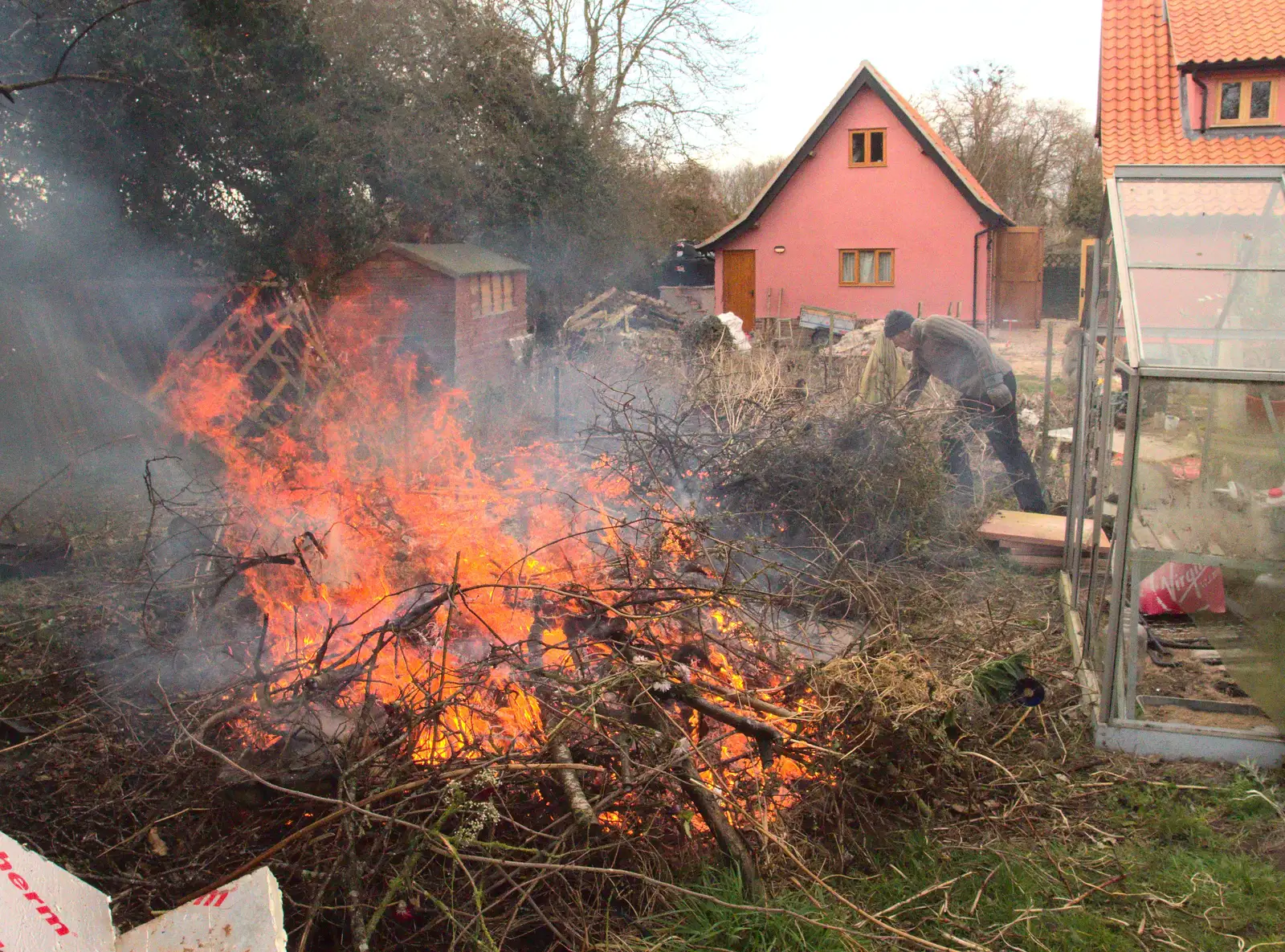 There's a big burn-up going on, from A Crashed Car and Greenhouse Demolition, Brome, Suffolk - 20th March 2015