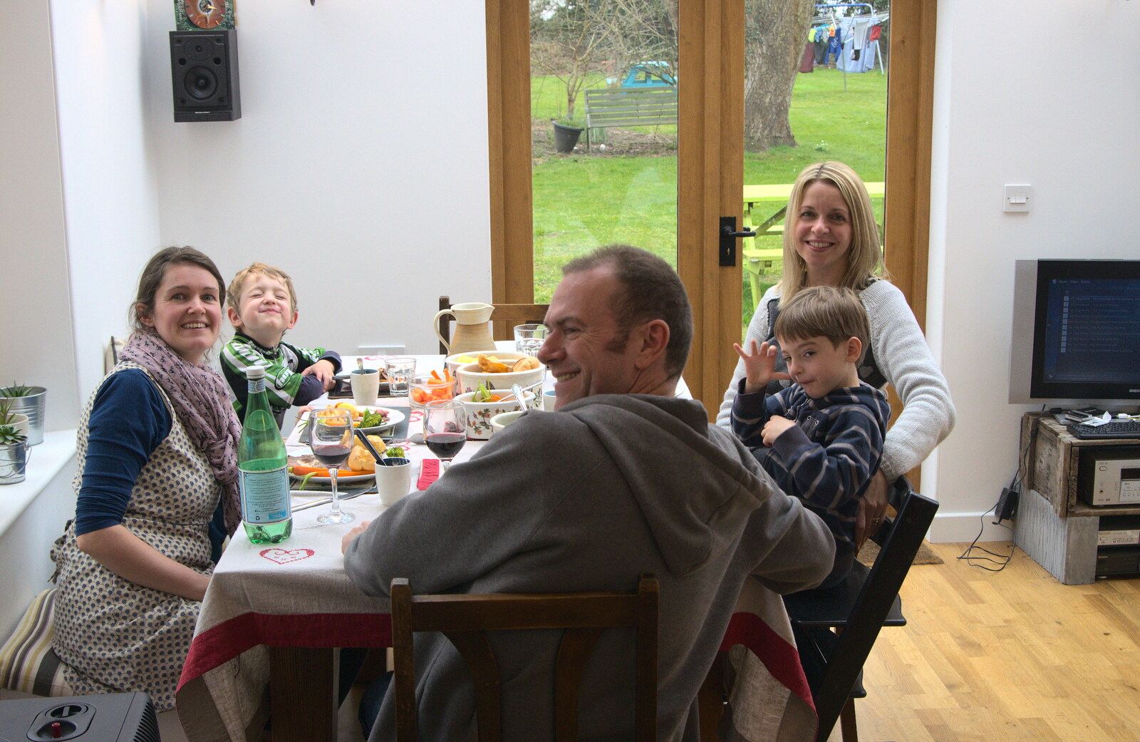 Sunday lunch in the back room from A Crashed Car and Greenhouse Demolition, Brome, Suffolk - 20th March 2015