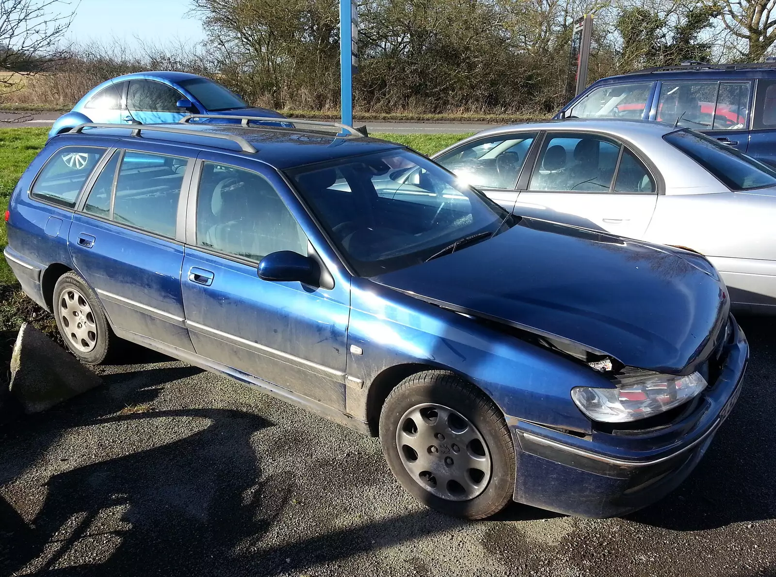 The car up at the Devil's Handbasin, from A Crashed Car and Greenhouse Demolition, Brome, Suffolk - 20th March 2015