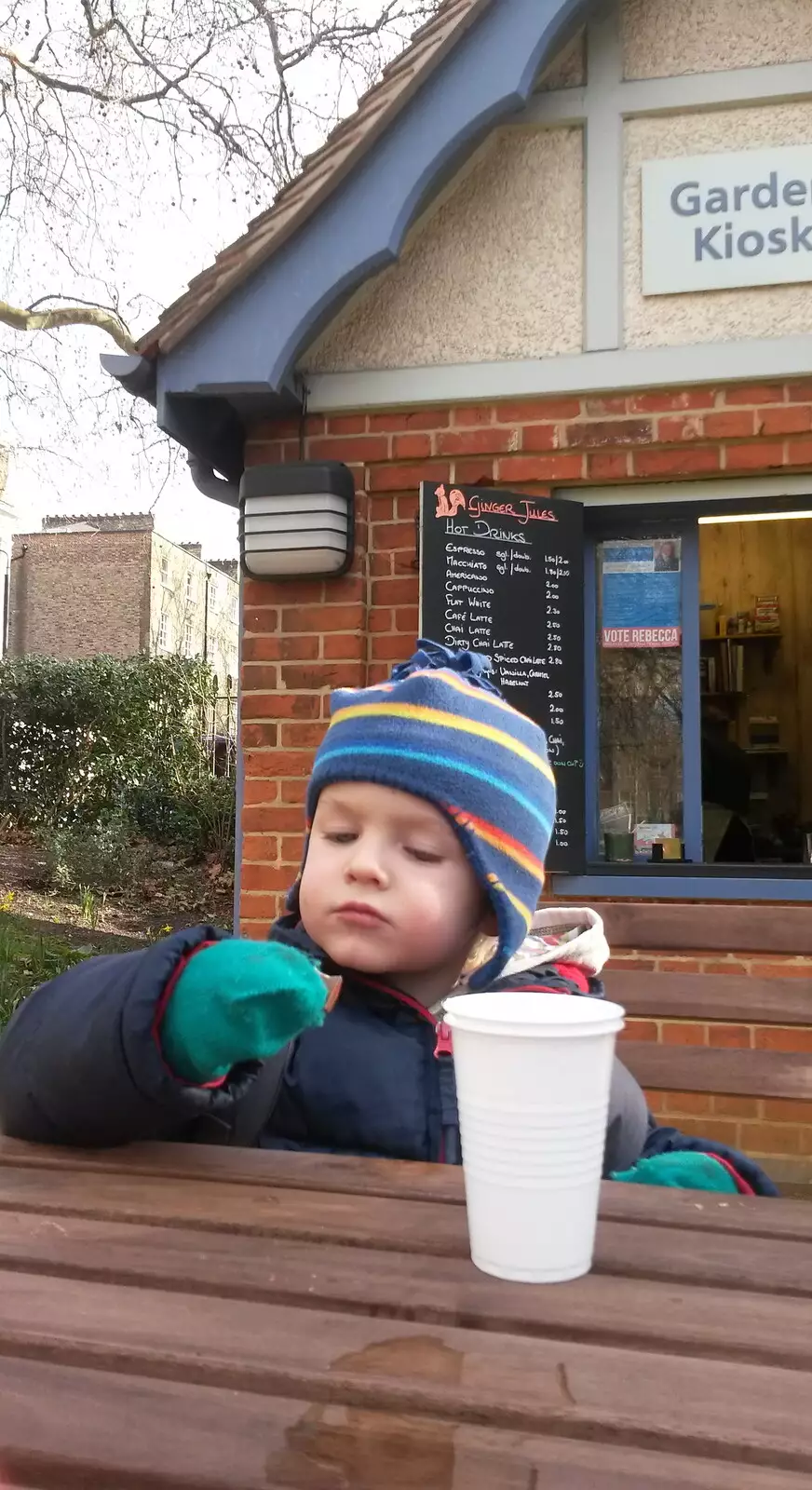 Harry outside a Garden Kiosk somewhere, from A Crashed Car and Greenhouse Demolition, Brome, Suffolk - 20th March 2015