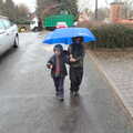 Harry and Fred under an umbrella, The Last Day of Pre-School and Beer at the Trowel and Hammer, Cotton, Suffolk - 29th March 2015