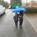 Harry and Fred under an umbrella, The Last Day of Pre-School and Beer at the Trowel and Hammer, Cotton, Suffolk - 29th March 2015