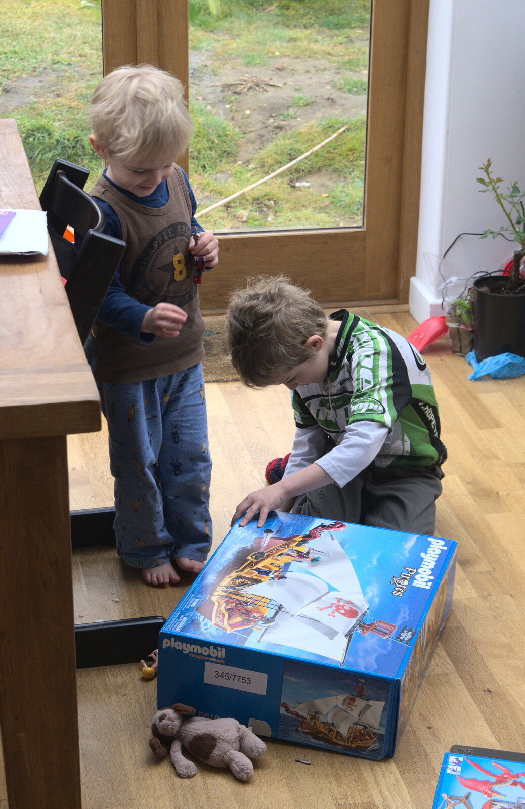 Harry gets a huge Playmobil pirate ship from The Last Day of Pre-School and Beer at the Trowel and Hammer, Cotton, Suffolk - 29th March 2015