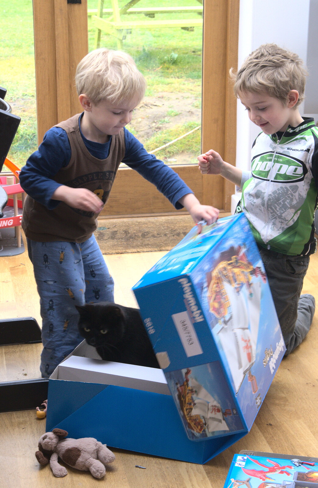 Millie Cat is in Harry's Playmobil box from The Last Day of Pre-School and Beer at the Trowel and Hammer, Cotton, Suffolk - 29th March 2015