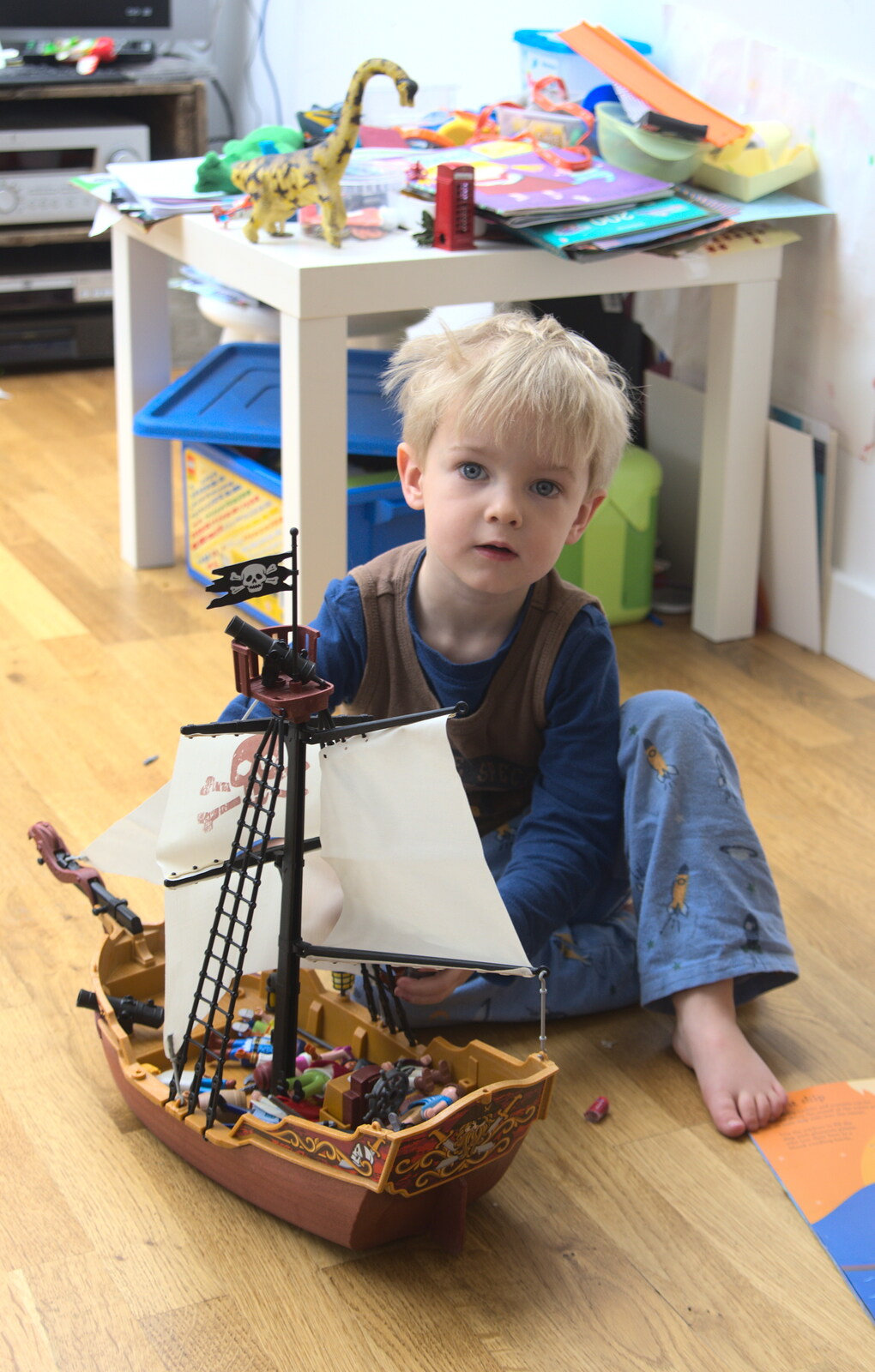 Harry and his pirate ship from The Last Day of Pre-School and Beer at the Trowel and Hammer, Cotton, Suffolk - 29th March 2015
