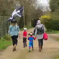 Fred waves the flag as we head off, The Launching of the Jolly Conkerer, The Oaksmere, Brome, Suffolk - 3rd April 2015