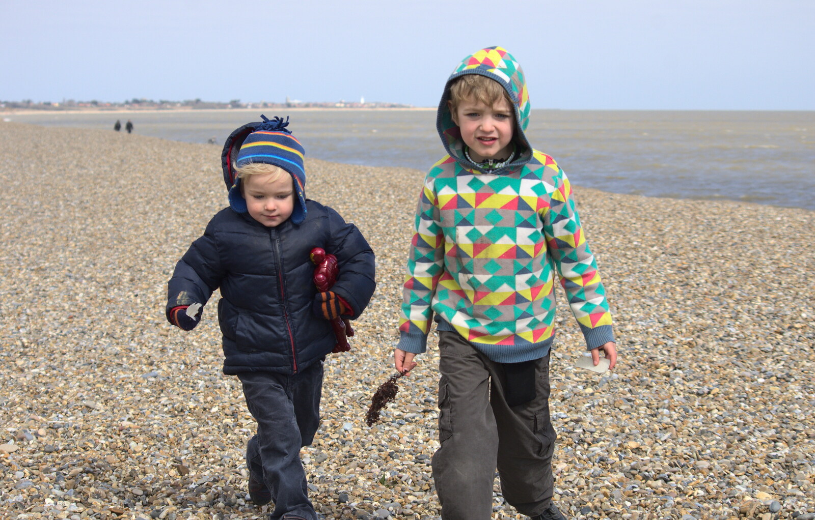 Harry and Fred run along the beach from A Day on the Beach, Dunwich, Suffolk - 6th April 2015