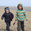 Harry and Fred run along the beach, A Day on the Beach, Dunwich, Suffolk - 6th April 2015