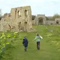 Harry and Fred run down to Dunwich Priory, A Day on the Beach, Dunwich, Suffolk - 6th April 2015