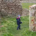 Harry runs around behind a wall, A Day on the Beach, Dunwich, Suffolk - 6th April 2015