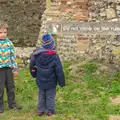 Fred looks glum as he can't climb on the ruins, A Day on the Beach, Dunwich, Suffolk - 6th April 2015