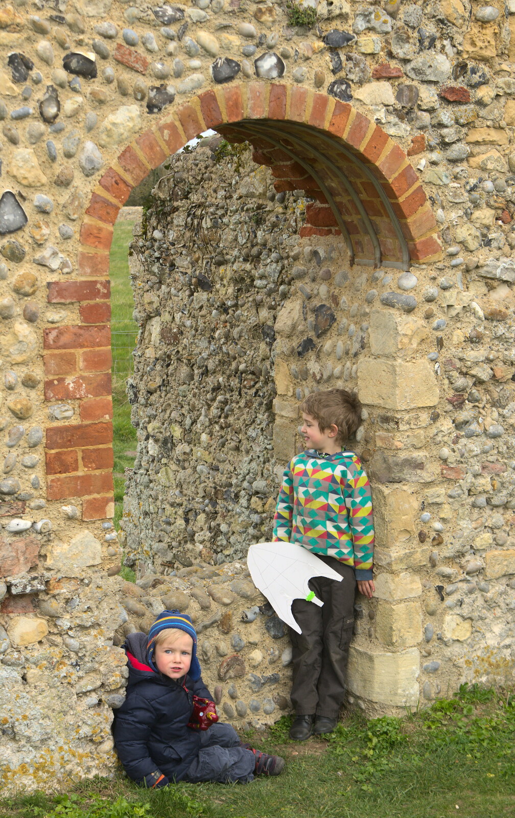 Harry and Fred in an arch from A Day on the Beach, Dunwich, Suffolk - 6th April 2015