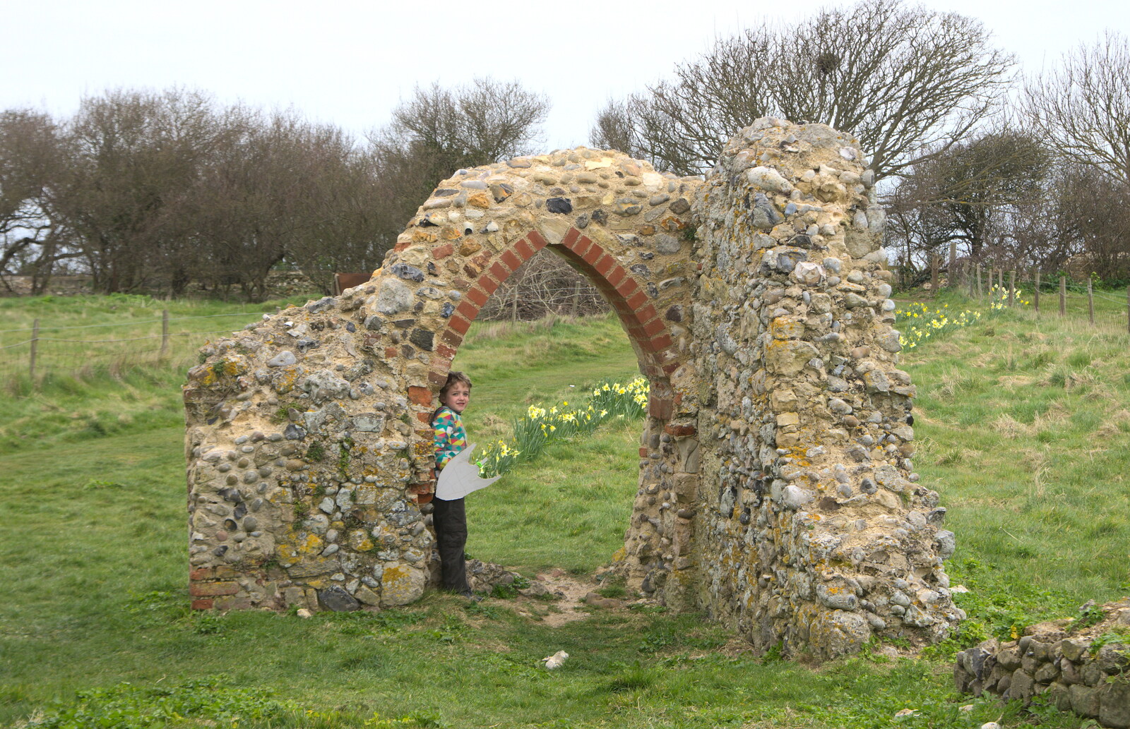 Fred in a bit of a ruin from A Day on the Beach, Dunwich, Suffolk - 6th April 2015