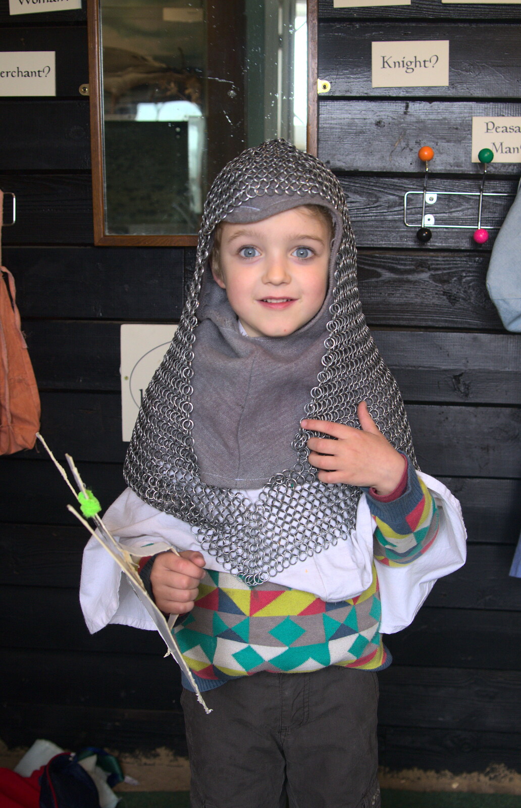 Fred with chain mail in the Dunwich museum from A Day on the Beach, Dunwich, Suffolk - 6th April 2015