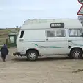 Harry legs it round the van, A Day on the Beach, Dunwich, Suffolk - 6th April 2015