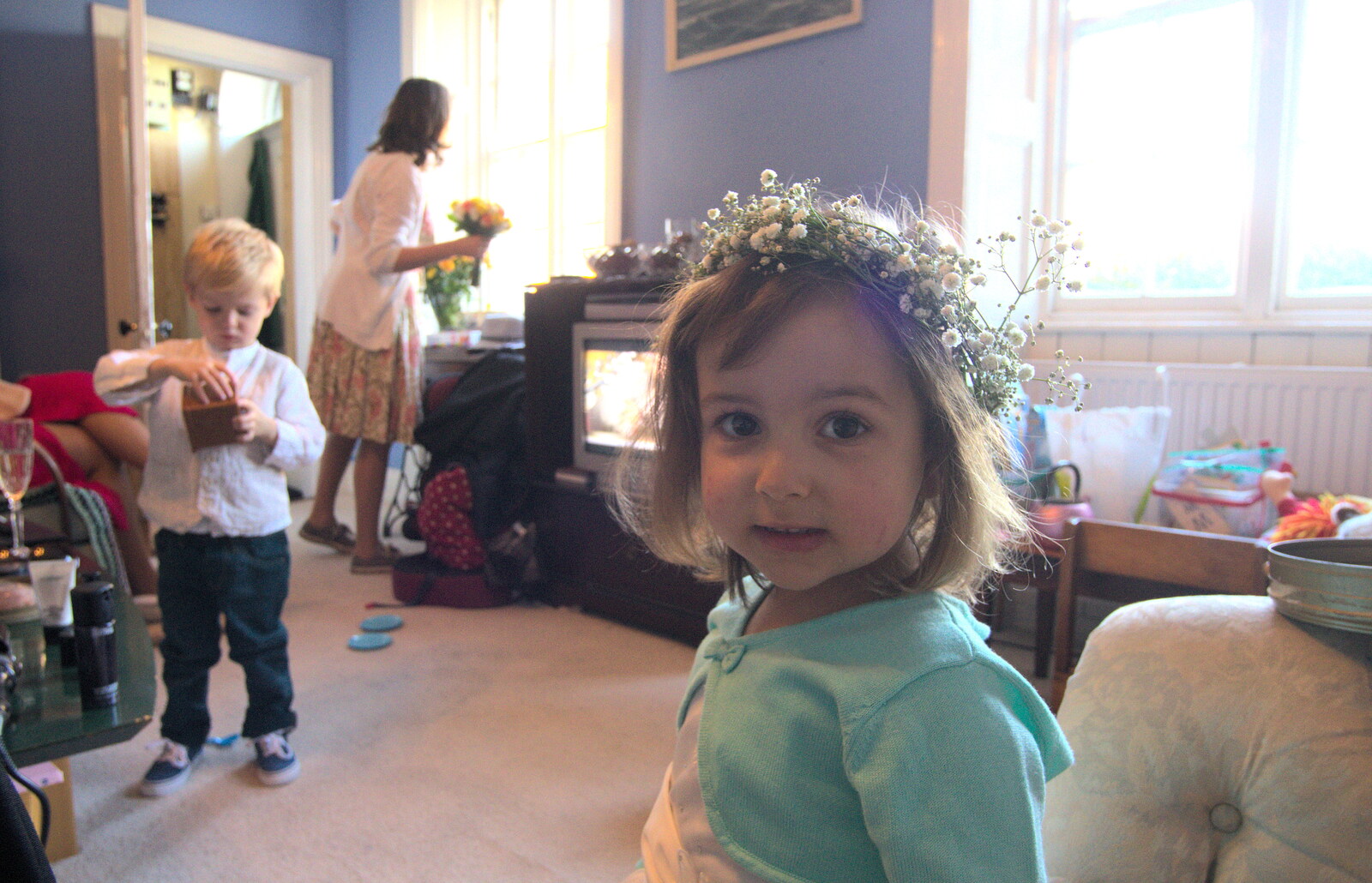 Annalua with her crown of flowers from James and Haryanna's Wedding, Grand Canal Dock, Dublin - 15th April 2015
