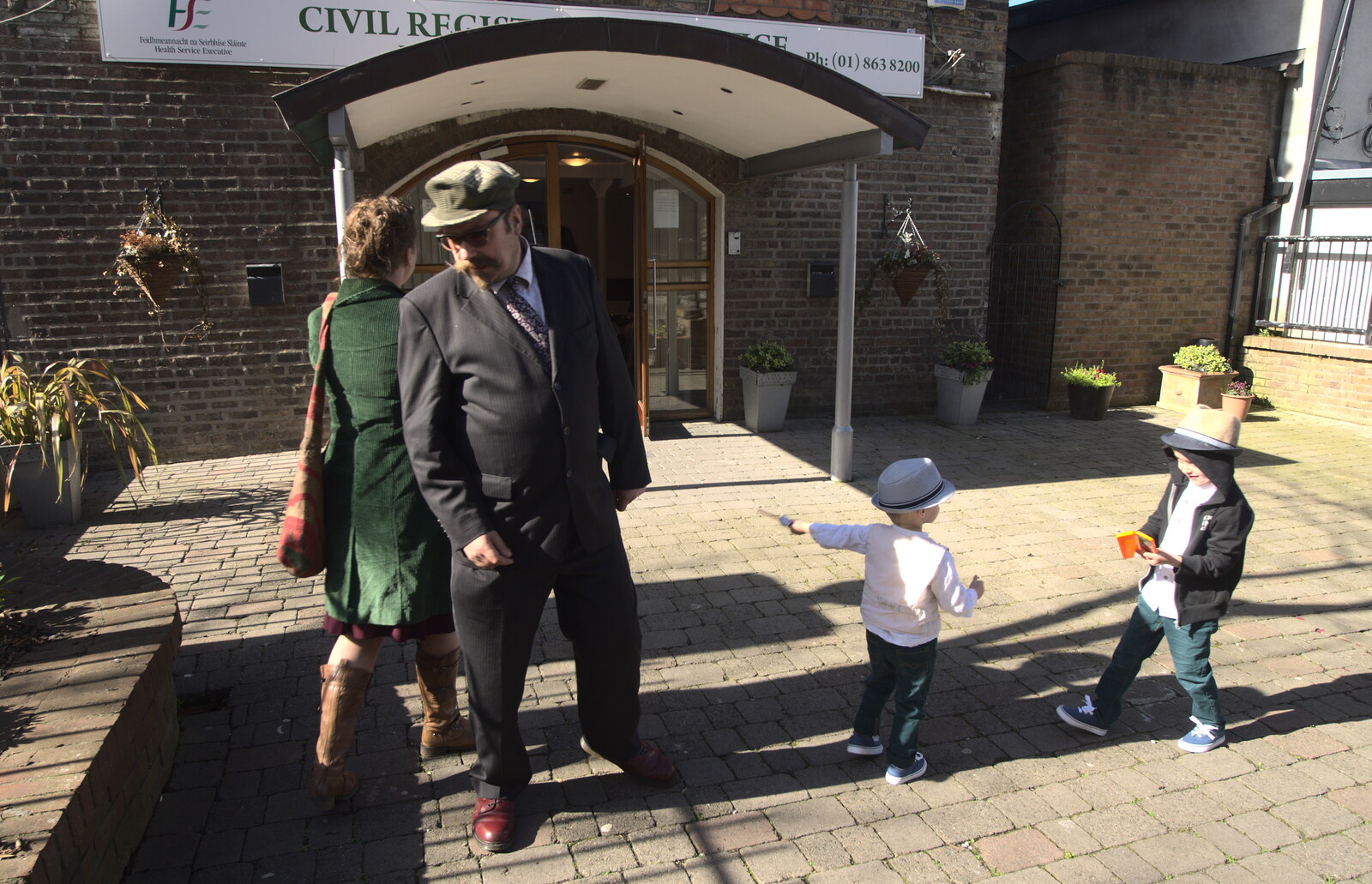 The boys hang around with Uncle Noddy from James and Haryanna's Wedding, Grand Canal Dock, Dublin - 15th April 2015