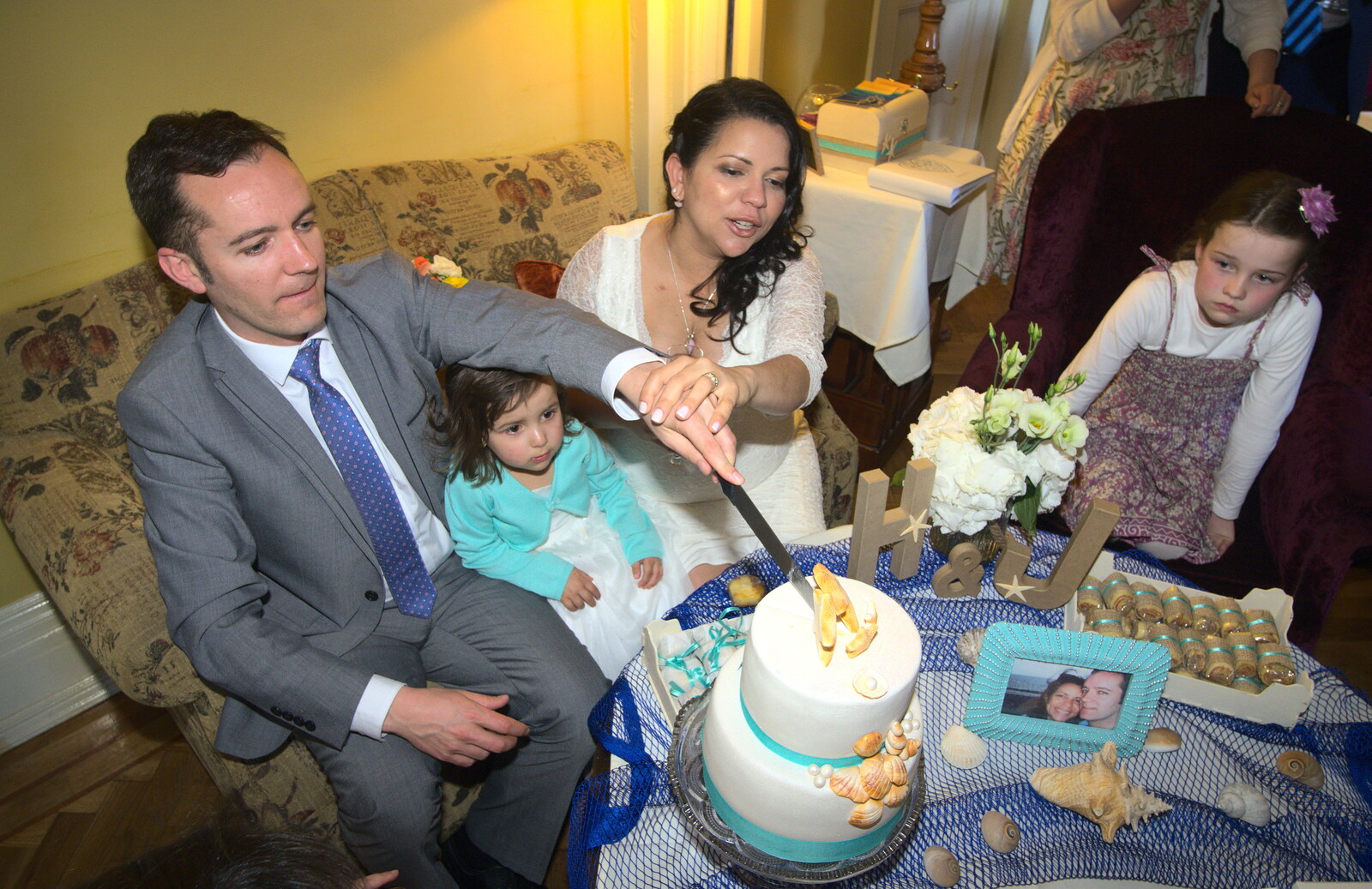 The cake is cut from James and Haryanna's Wedding, Grand Canal Dock, Dublin - 15th April 2015