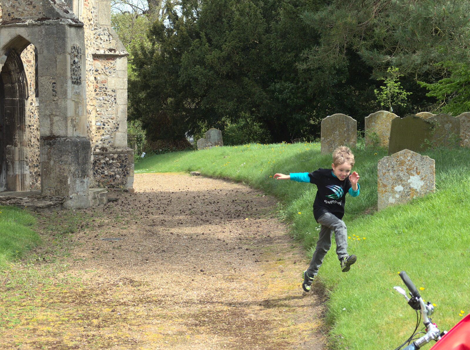 Fred runs around the churchyard from The Oaksmere's First Year Anniversary, Brome, Suffolk - 23rd April 2015