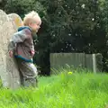 Harry leans on a gravestone, The Oaksmere's First Year Anniversary, Brome, Suffolk - 23rd April 2015