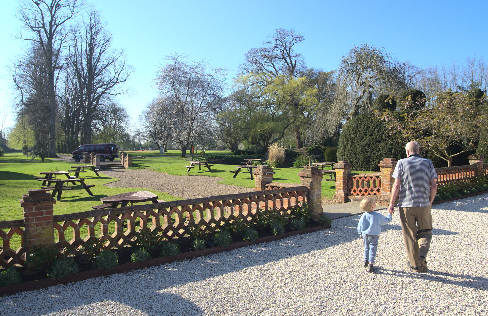 Grandad and Harry go for a walk from The Oaksmere's First Year Anniversary, Brome, Suffolk - 23rd April 2015