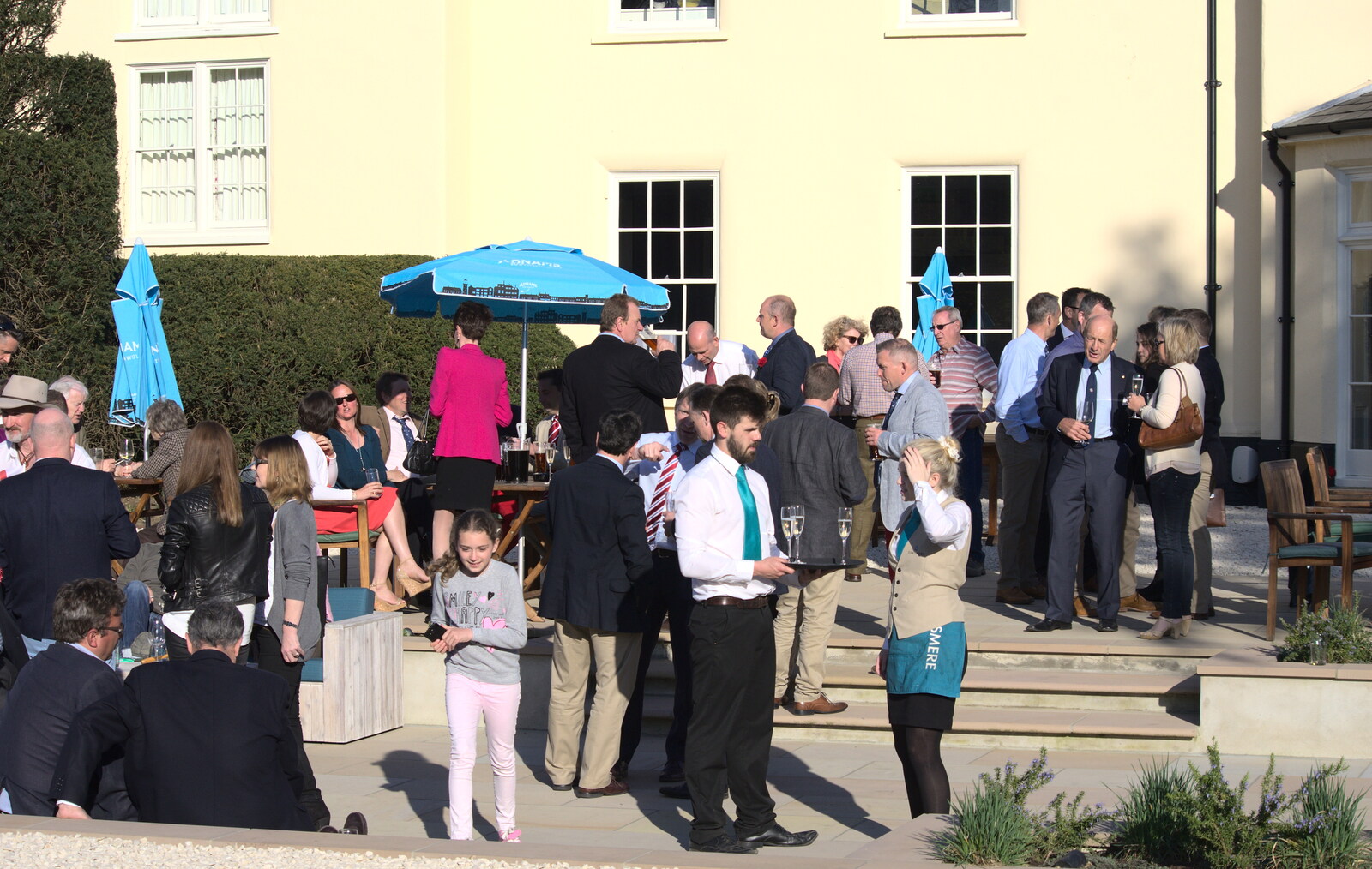 Guests mingle on the patio from The Oaksmere's First Year Anniversary, Brome, Suffolk - 23rd April 2015