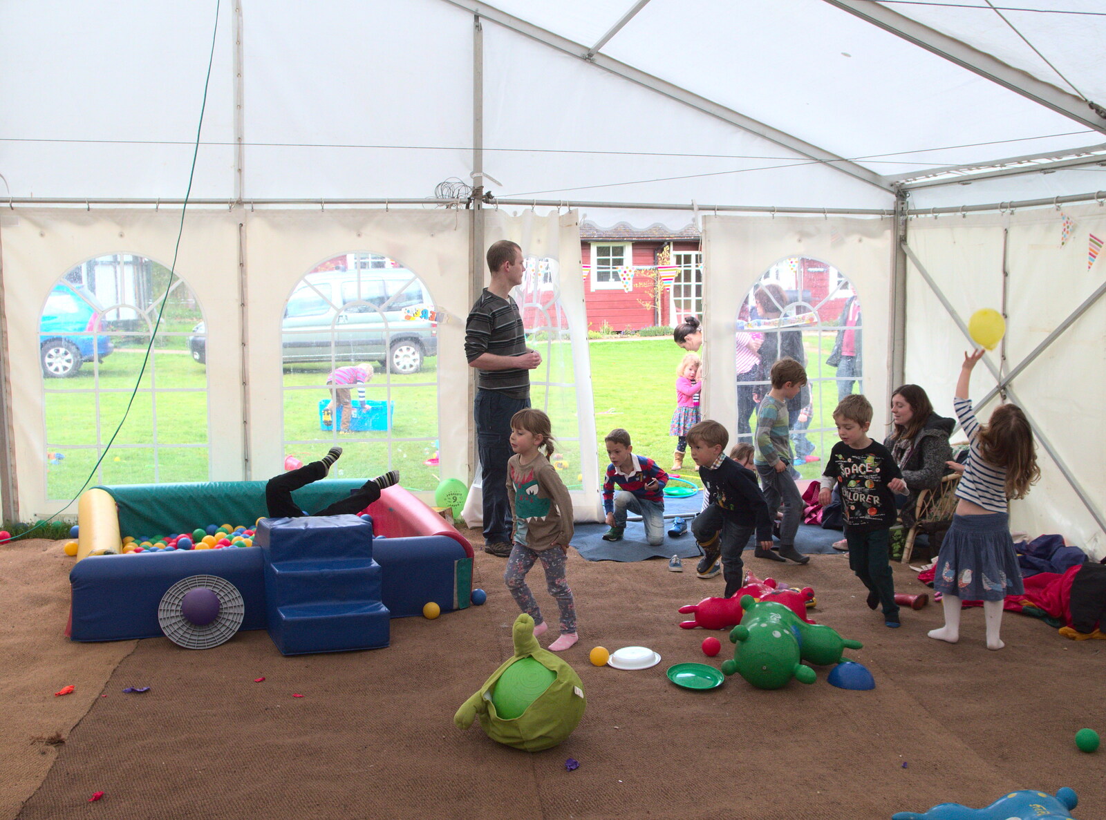 The sprogs swarm into the marquee from Making Dens: Rosie's Birthday, Thornham, Suffolk - 25th April 2015