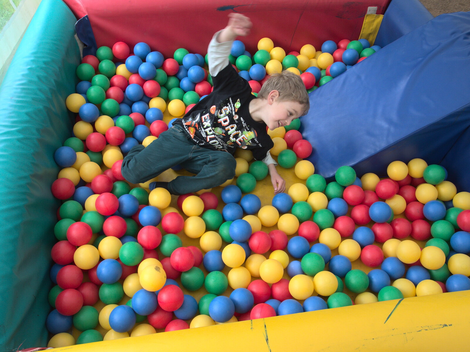 Fred hurls himself around in the ball pit from Making Dens: Rosie's Birthday, Thornham, Suffolk - 25th April 2015