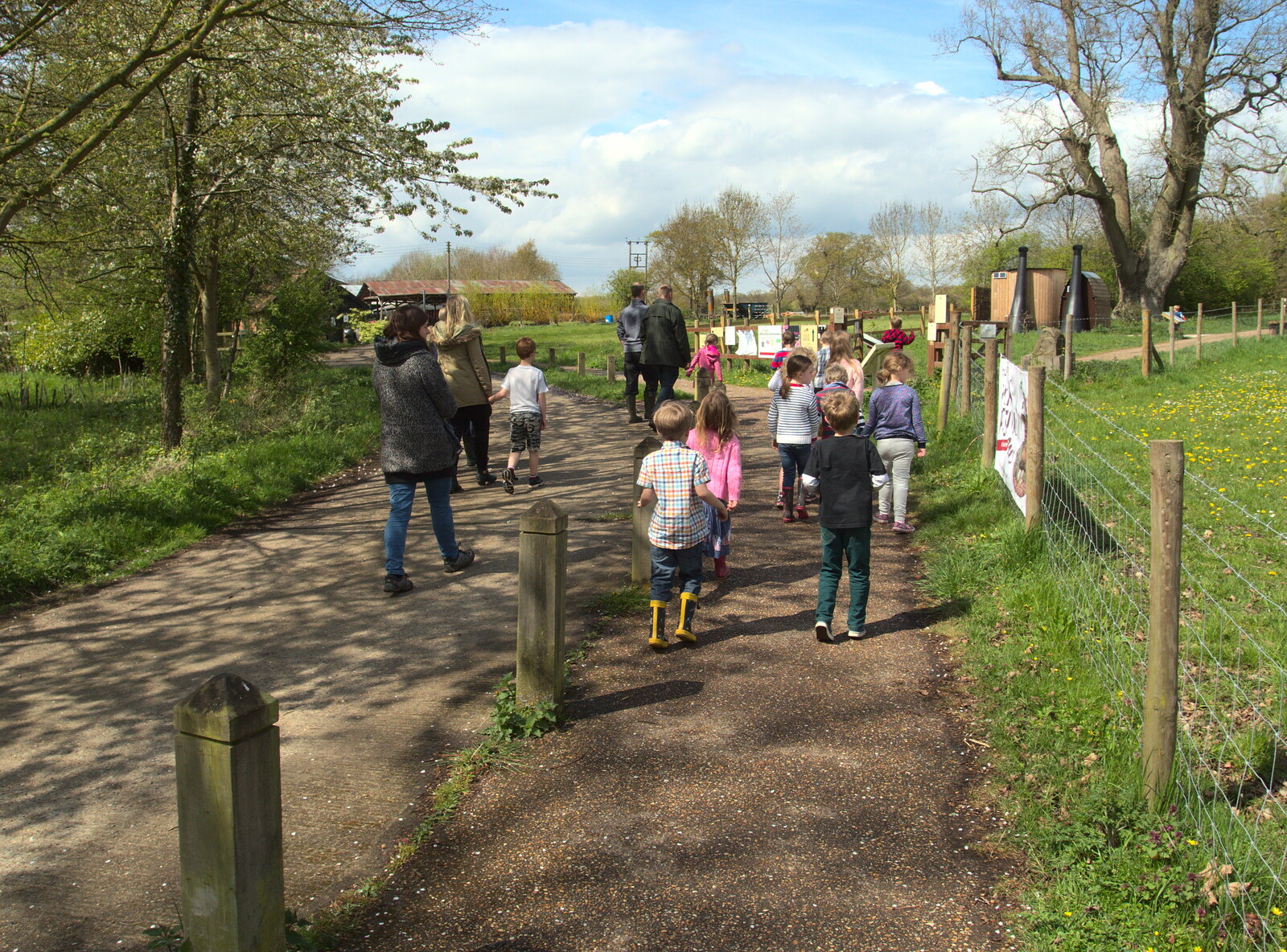 The gang on the path up to the woods from Making Dens: Rosie's Birthday, Thornham, Suffolk - 25th April 2015