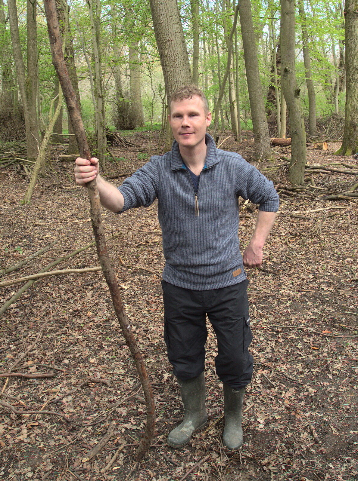 Mikey P's got a big stick from Making Dens: Rosie's Birthday, Thornham, Suffolk - 25th April 2015