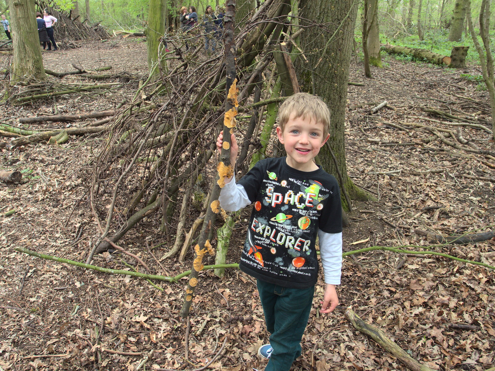 Fred finds a cool fungus-encrusted stick from Making Dens: Rosie's Birthday, Thornham, Suffolk - 25th April 2015