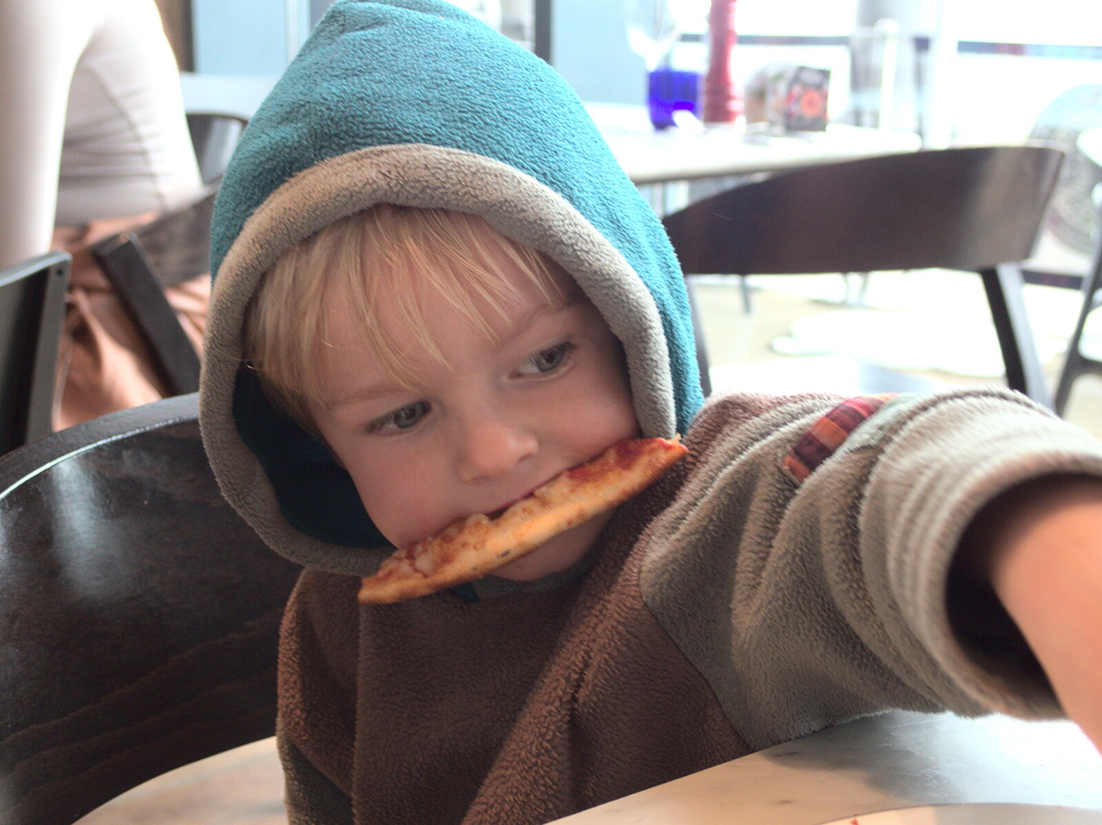 Harry chomps on a bit of pizza from Diss Kebabs and Pizza Express, Ipswich, Suffolk - 7th May 2015