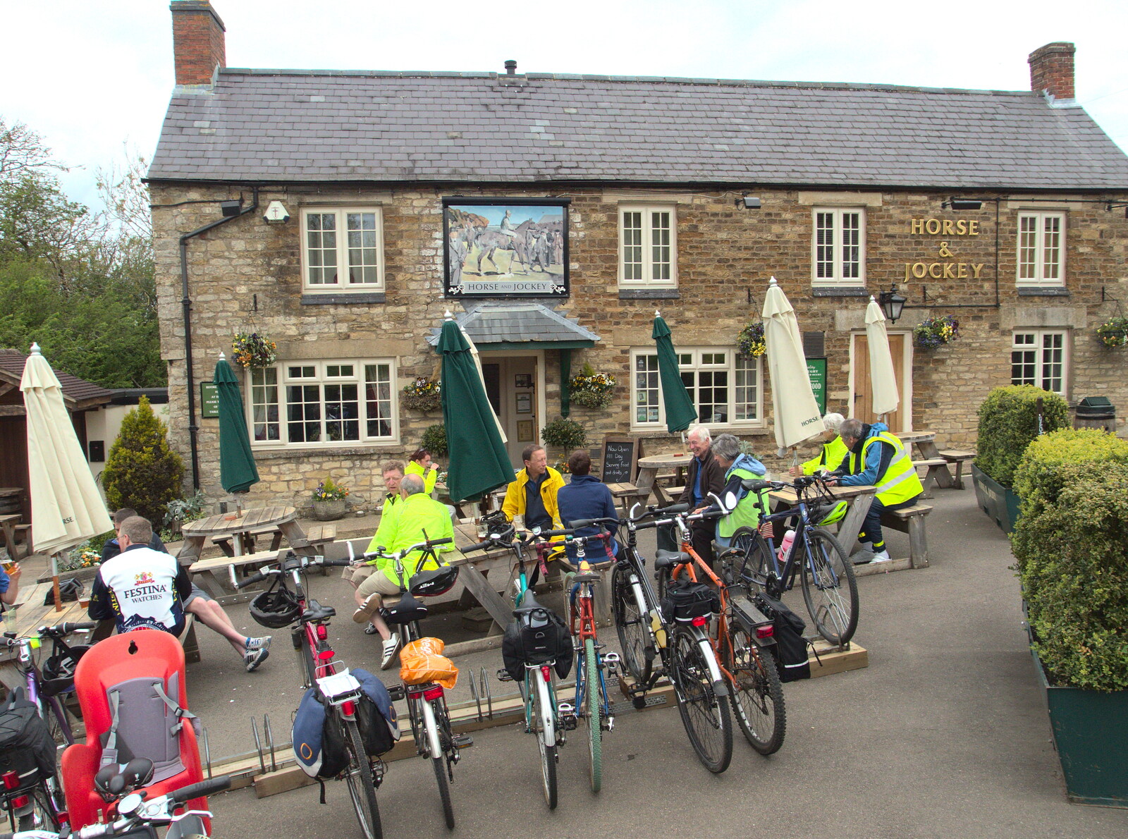 Massed bikes outside the Horse and Jockey from The BSCC Weekend Away, Lyddington, Rutland - 9th May 2015