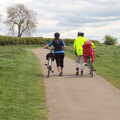 Suey and Isobel push their bikes up a hill, The BSCC Weekend Away, Lyddington, Rutland - 9th May 2015