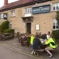 DH, Phil, Marc and Gaz sit outside in the cold, The BSCC Weekend Away, Lyddington, Rutland - 9th May 2015