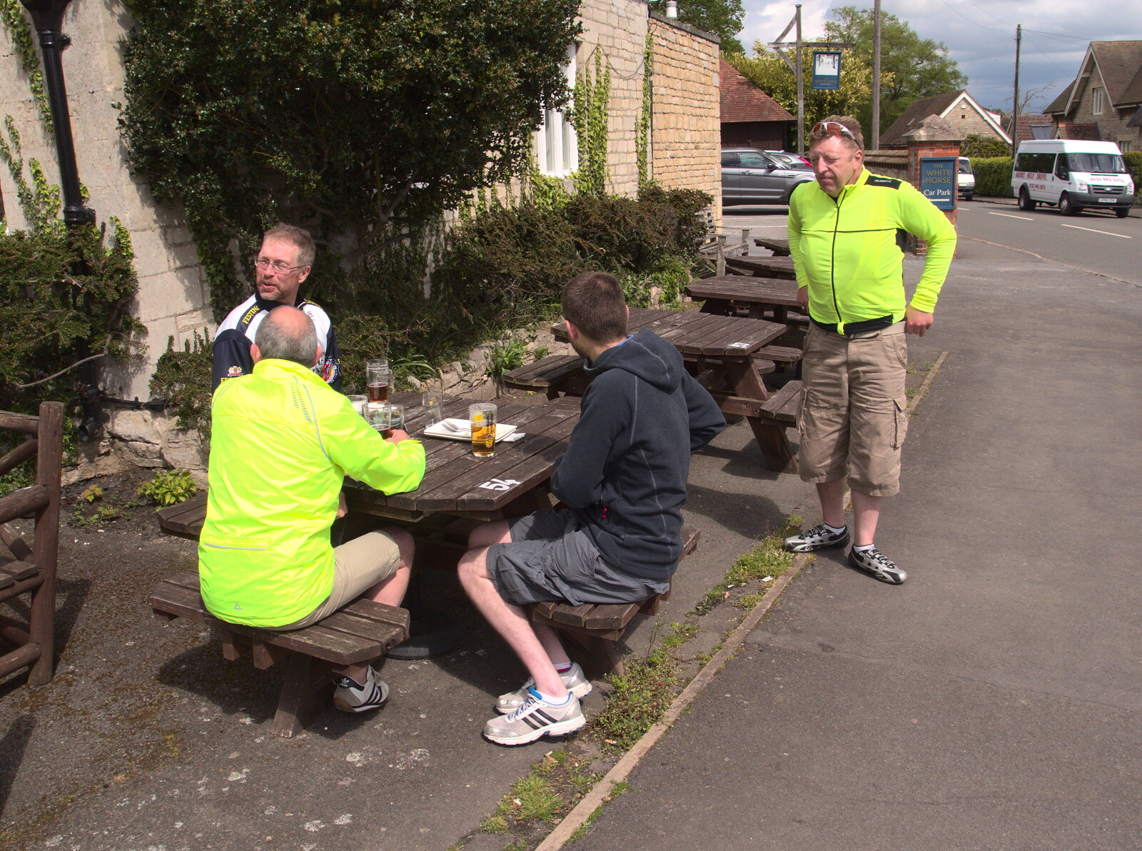 The lads outside the White Horse from The BSCC Weekend Away, Lyddington, Rutland - 9th May 2015