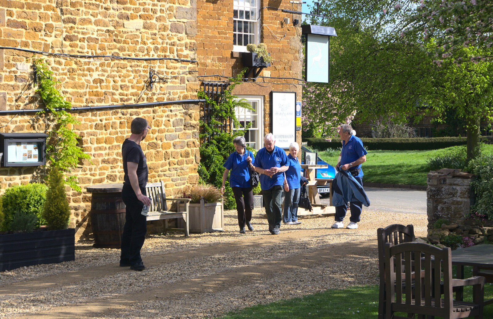 The bike club exit the hotel from The BSCC Weekend Away, Lyddington, Rutland - 9th May 2015