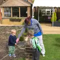 Fred and Harry play giant Jenga in the garden, The BSCC Weekend Away, Lyddington, Rutland - 9th May 2015