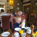 Marc photo-bombs Harry at breakfast, The BSCC Weekend Away, Lyddington, Rutland - 9th May 2015